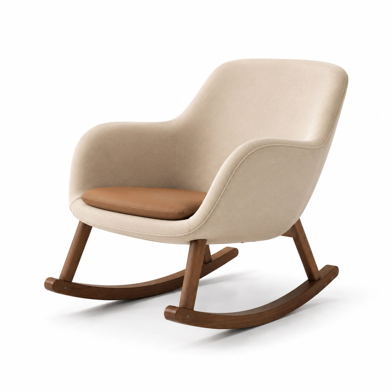 Silla mecedora de tela con base de madera