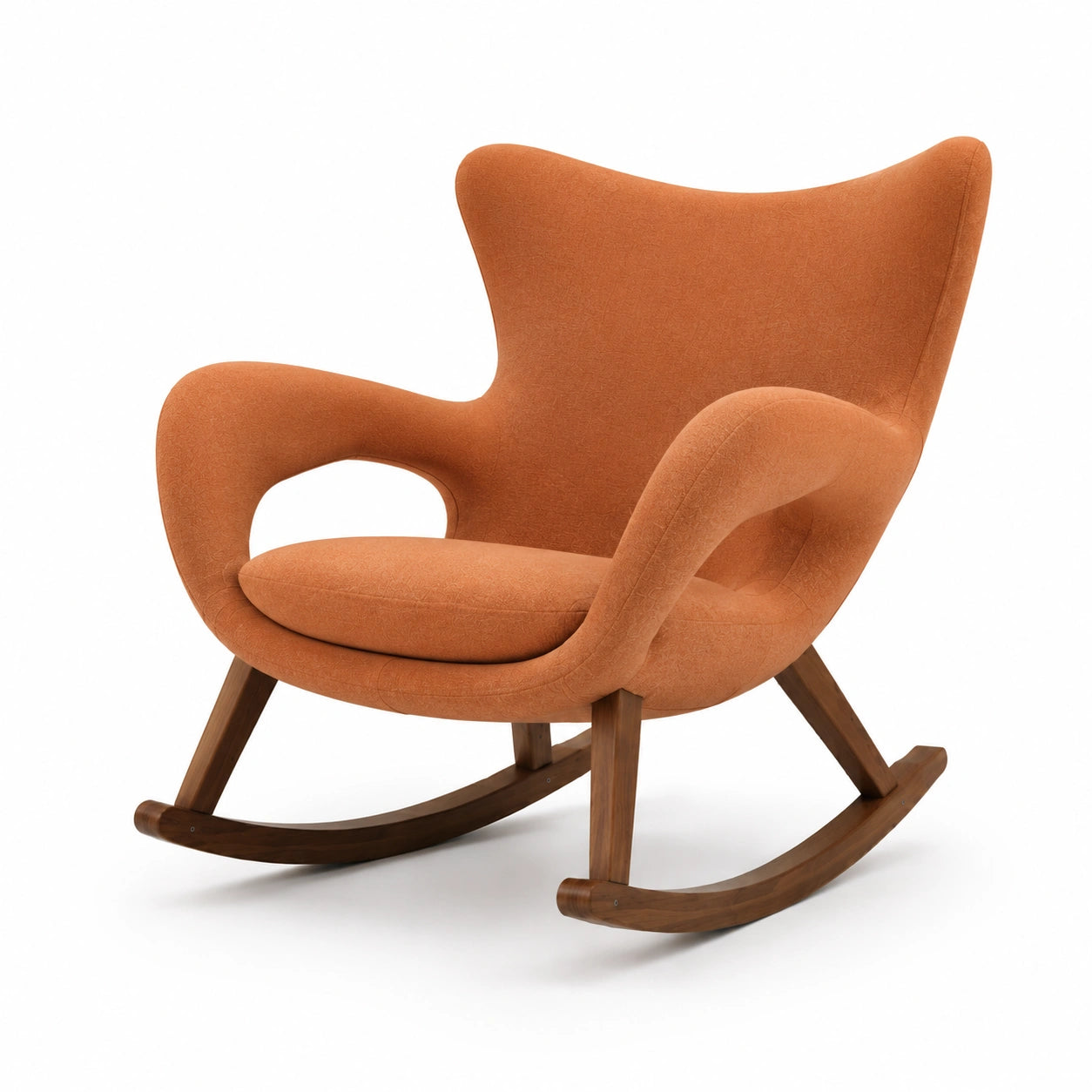 Silla mecedora de madera tapizada en poliéster