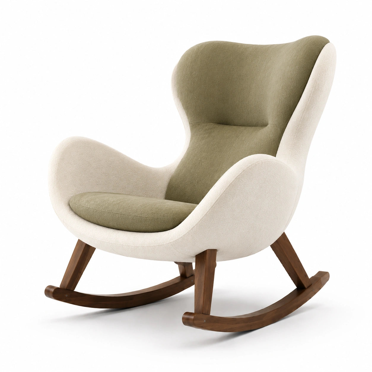 Sillón mecedora de poliéster naranja con base de madera