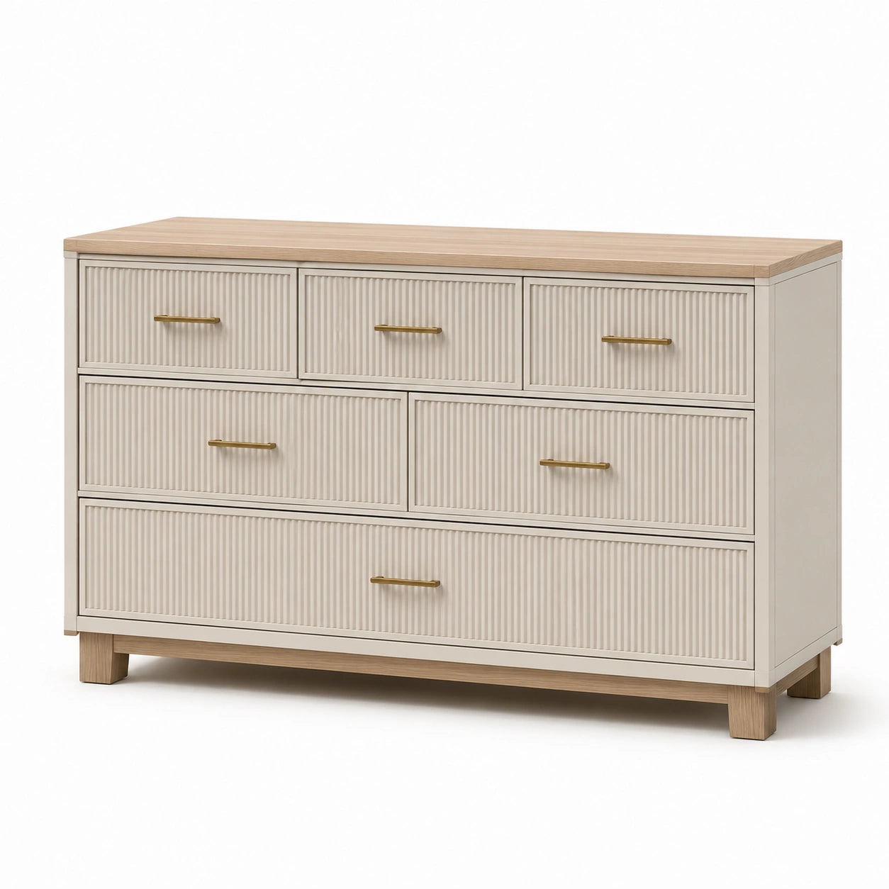Cómoda de Madera con 6 Cajones Beige y Marrón