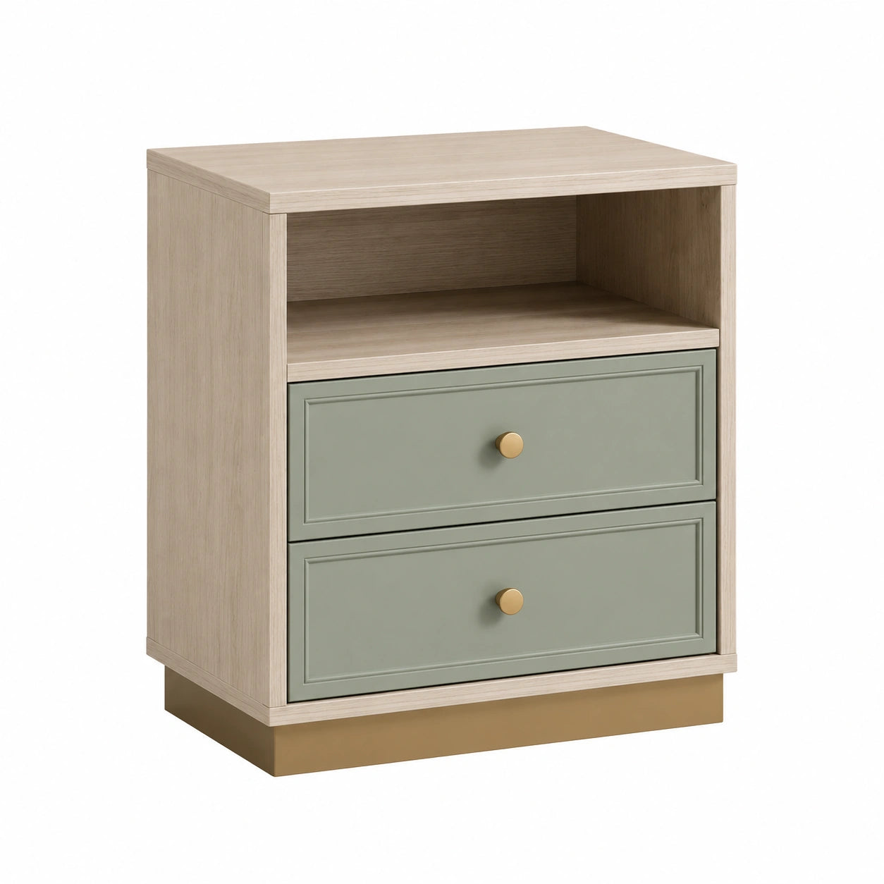 Mesita de Noche de Madera con Cajones Verde y Blanco