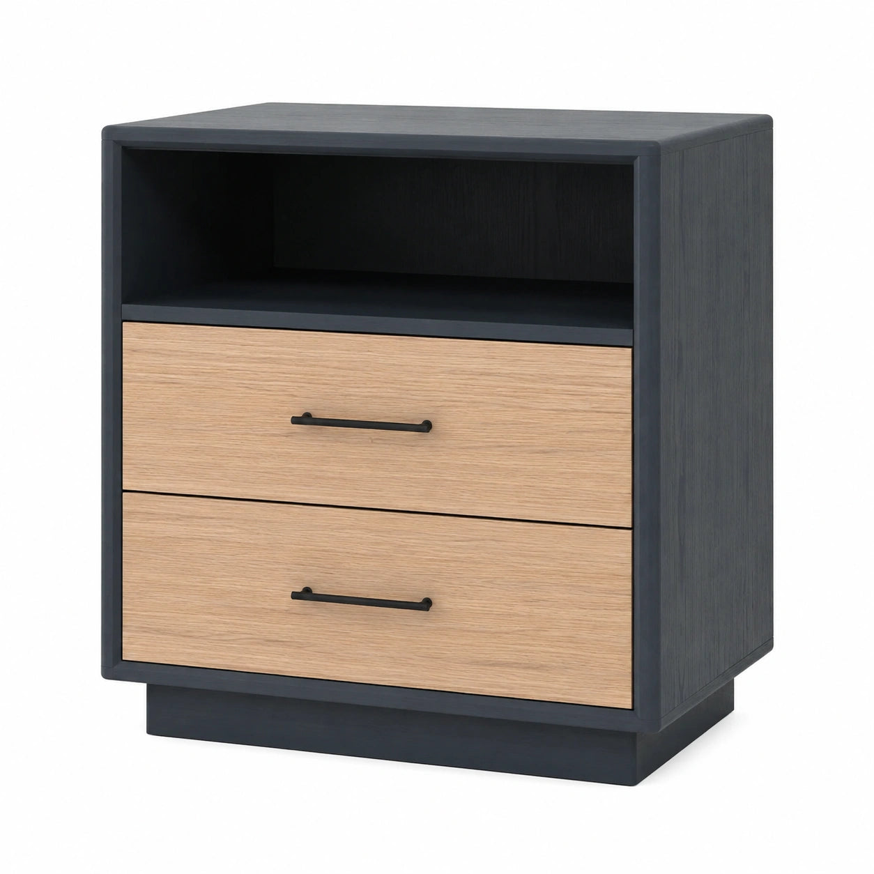 Mesita de Noche de Madera con Cajones y Estante Abierto Blanco/Gris