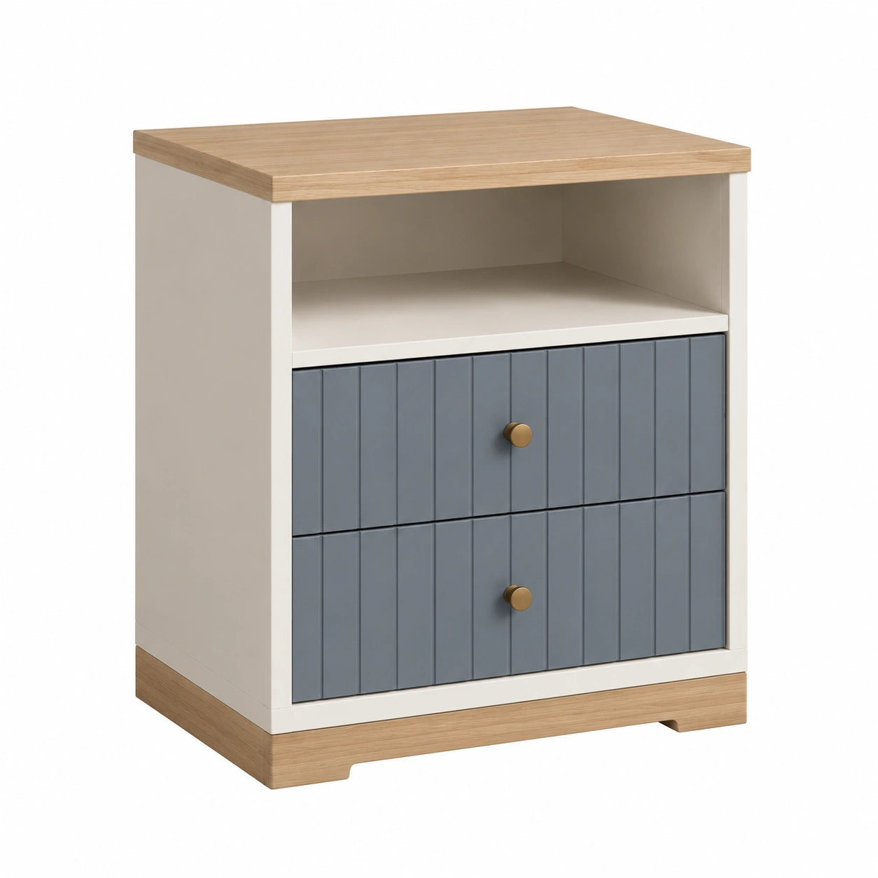 Mesita de noche de madera y MDF con 2 cajones Marrón/Blanco