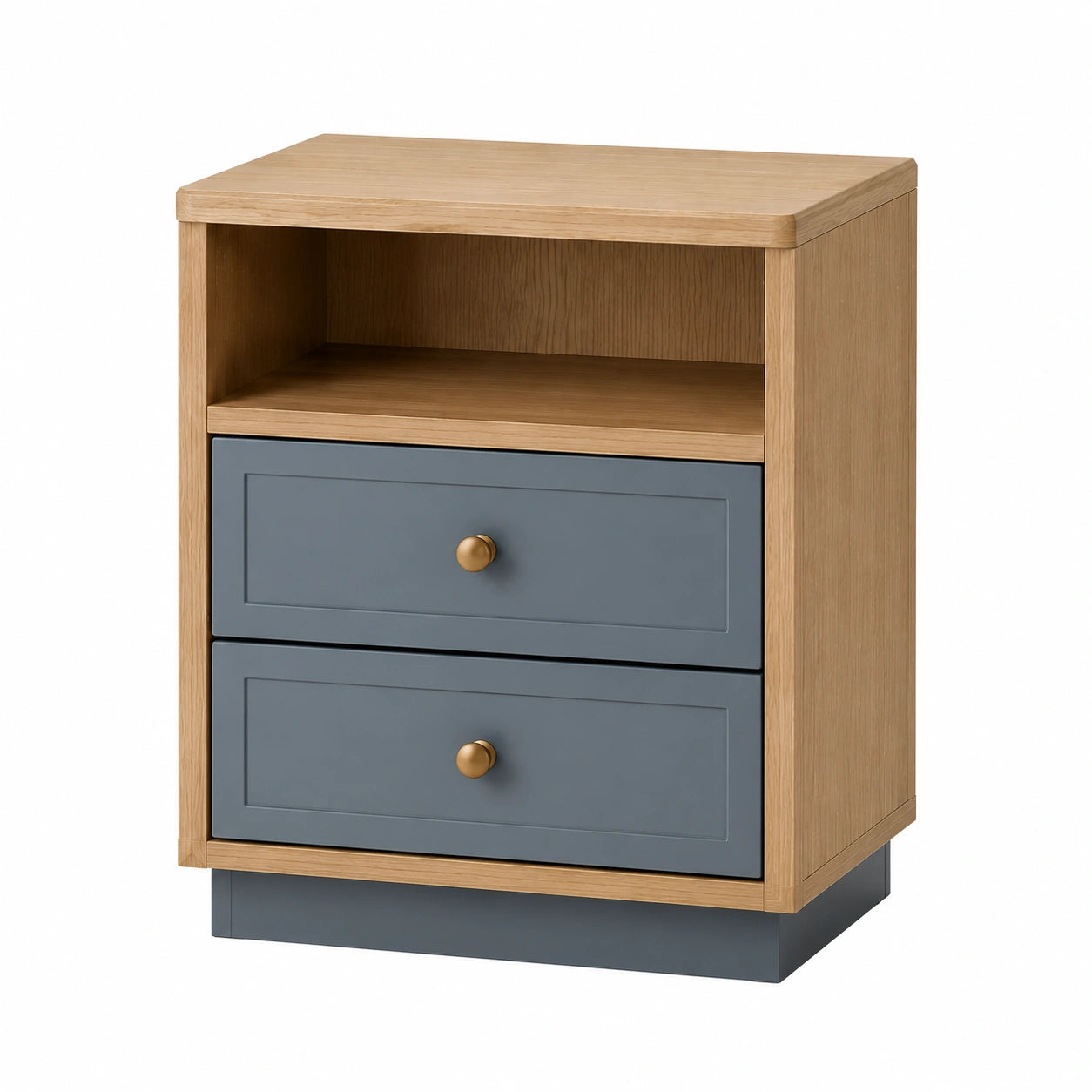 Mesita de noche de madera con 2 cajones Marrón/Beige
