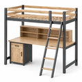 Litera alta de madera y metal negro con escritorio