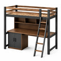 Cama alta de madera con escritorio y almacenamiento