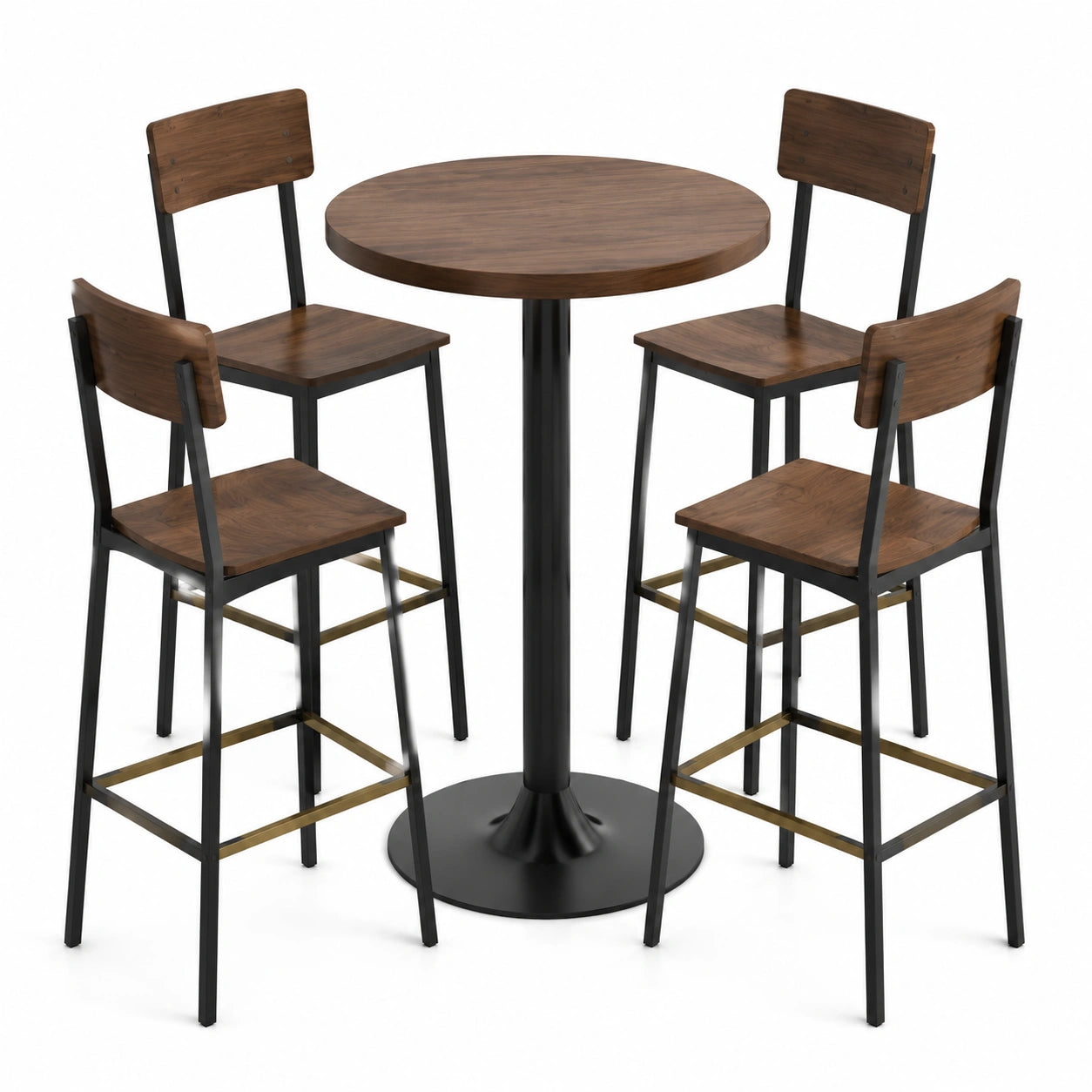 Conjunto de Mesa y 4 Taburetes de Madera y Metal Negro/Cobre