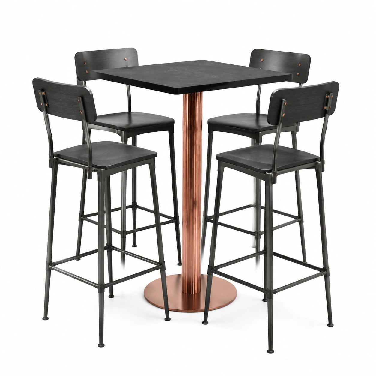 Conjunto de Mesa Alta Cuadrada y 4 Taburetes de Madera y Metal