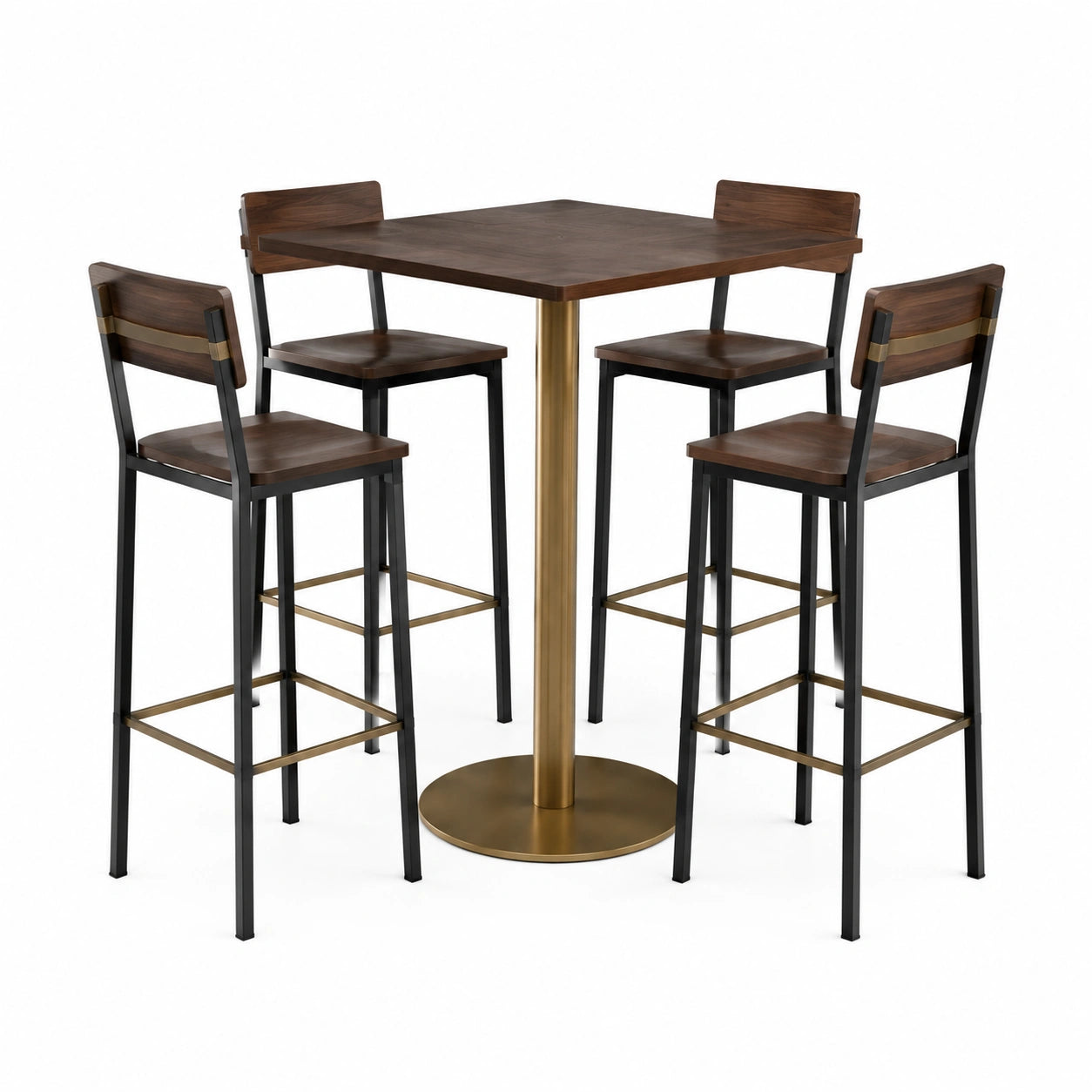 Juego de Mesa Alta de Madera y Metal con 4 Taburetes