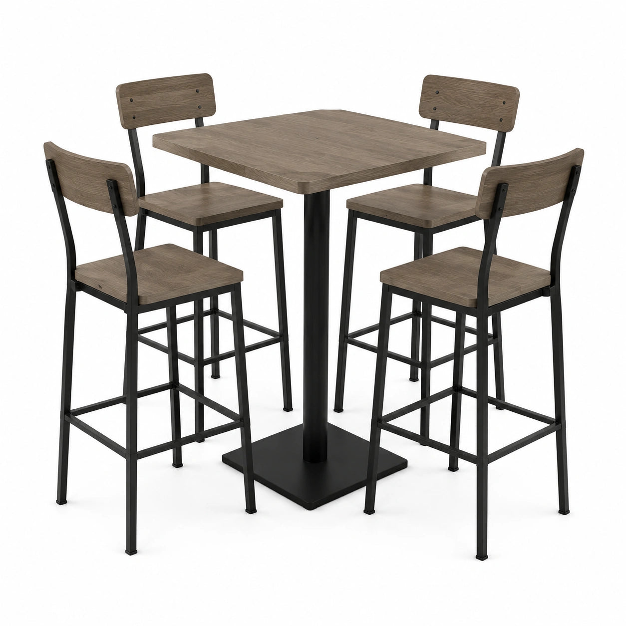 Conjunto de Mesa Alta y 4 Taburetes de Madera y Metal