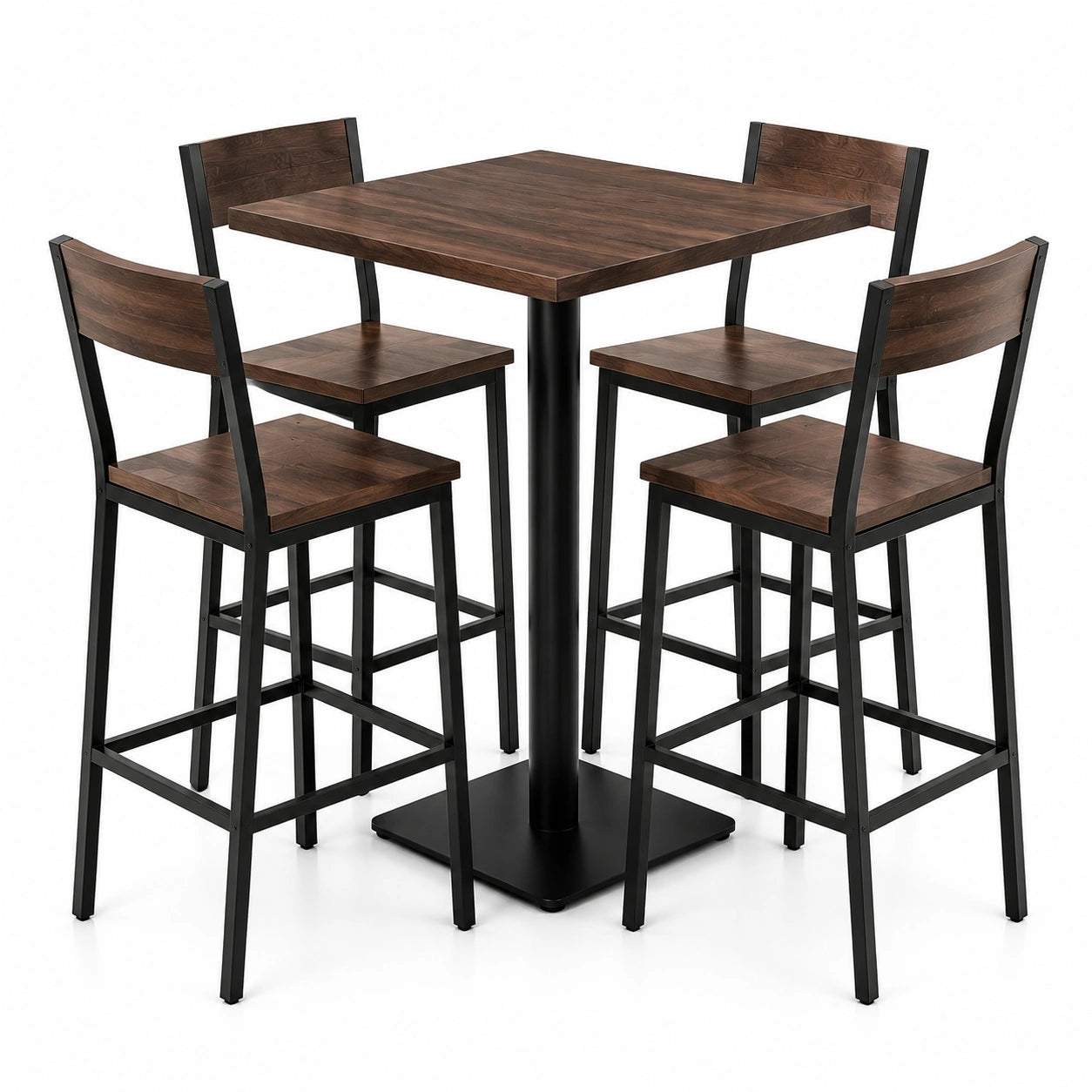 Conjunto de Mesa Alta Redonda de MDF y Metal con 4 Sillas Marrón/Negro