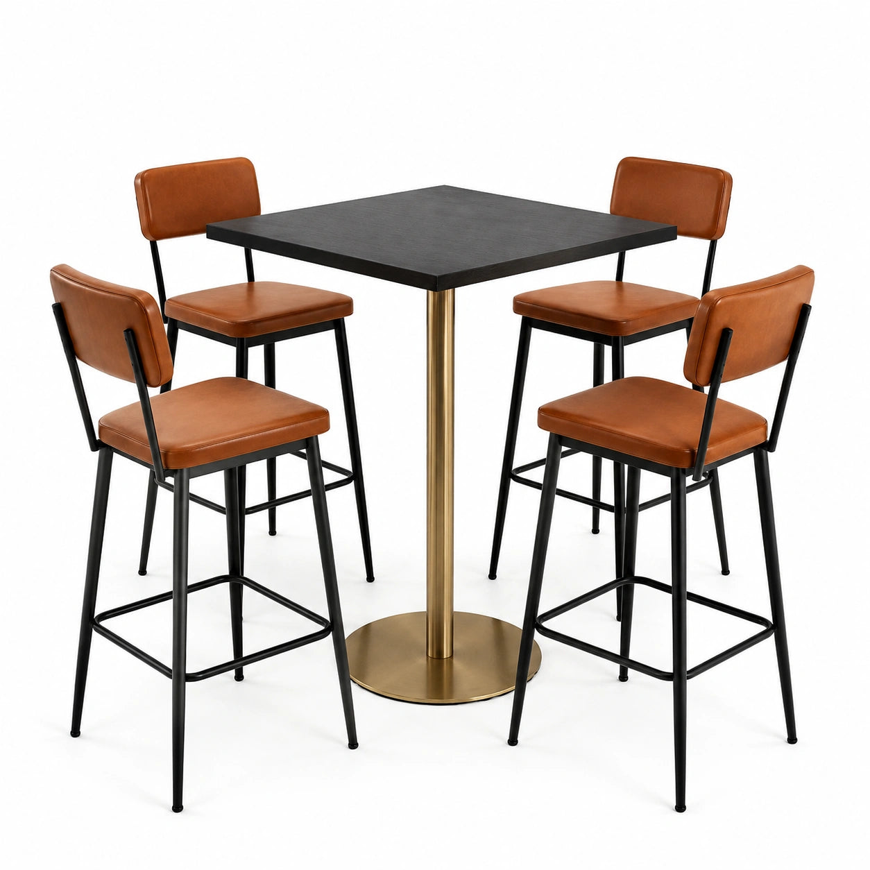Juego de mesa alta redonda de madera y metal con 4 sillas