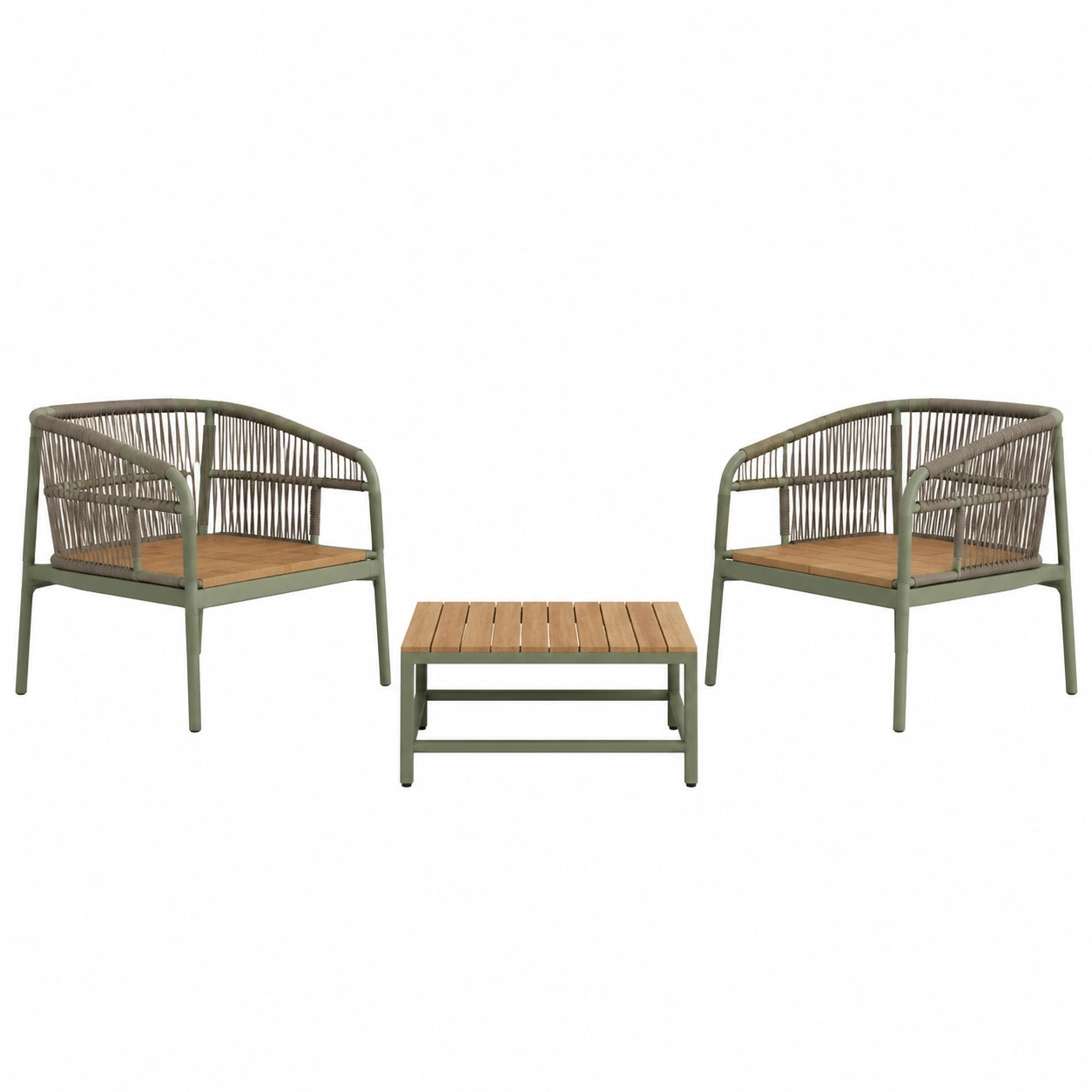 Juego de sillas y mesa de jardín con estructura de metal y cuerda color Óxido, 2 sillas y 1 mesa