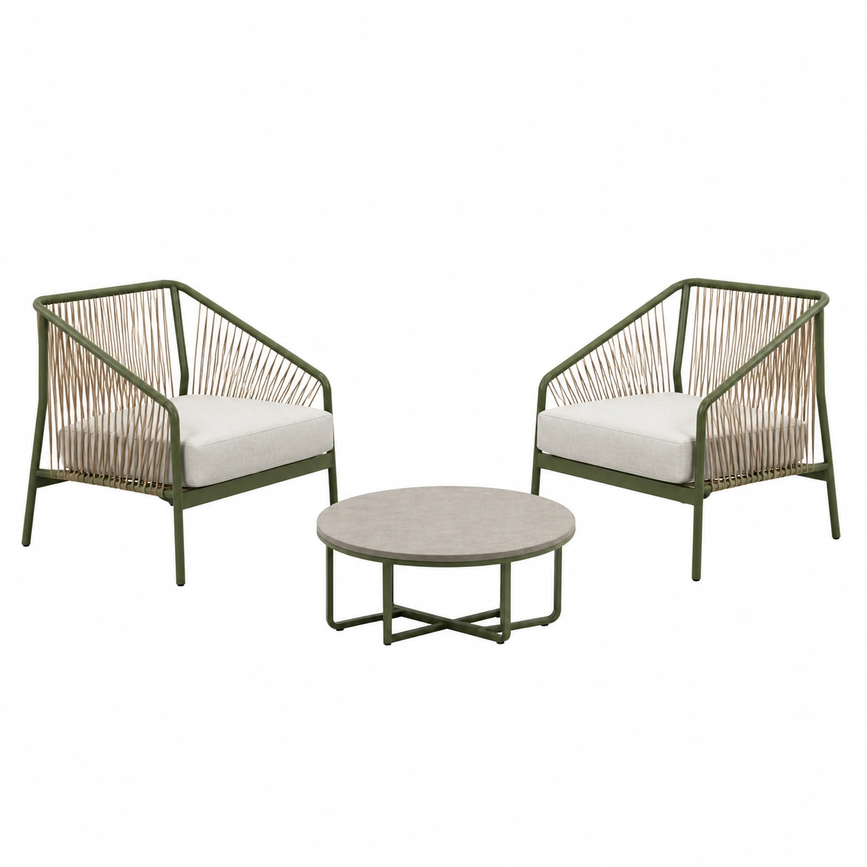 Conjunto de Sillas y Mesa de Jardín en Aluminio y Cuerda Verde y Beige