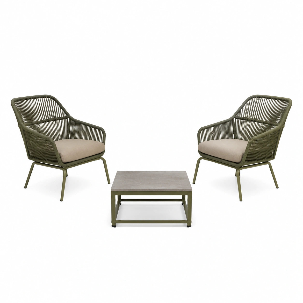 Conjunto de Sillas y Mesa de Exterior en Metal y Poliéster Verde/Beige