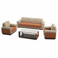 Conjunto de Sofá de Tres Plazas y Dos Sillones con Mesa de Centro de Cuero Beige y Verde