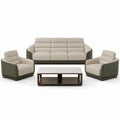 Conjunto de Sofá de 4 Piezas con Tela y Cuero PU Beige/Verde Oliva y Mesa de Centro