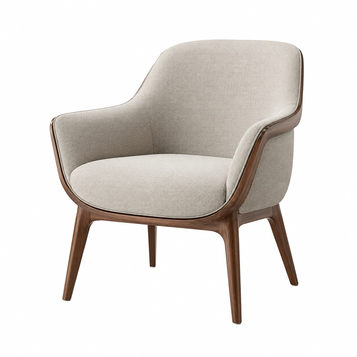 Sillón de Tela y Piel Sintética Beige con Patas de Madera