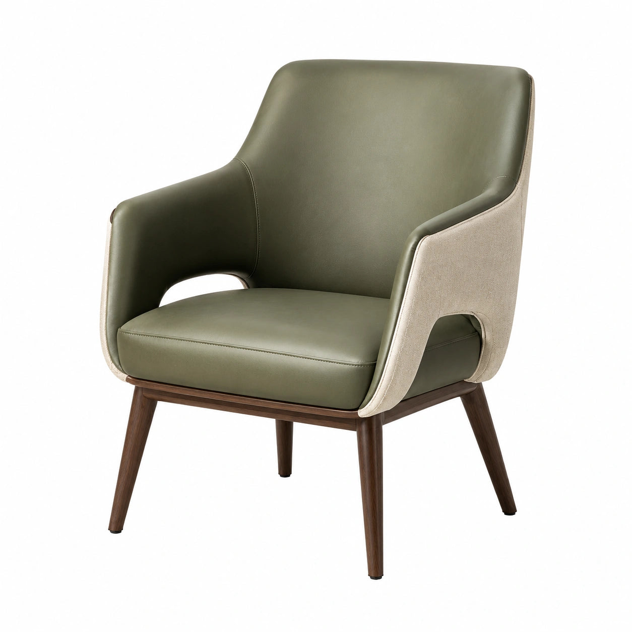 Silla con patas de madera y tapizado de tela azul y beige