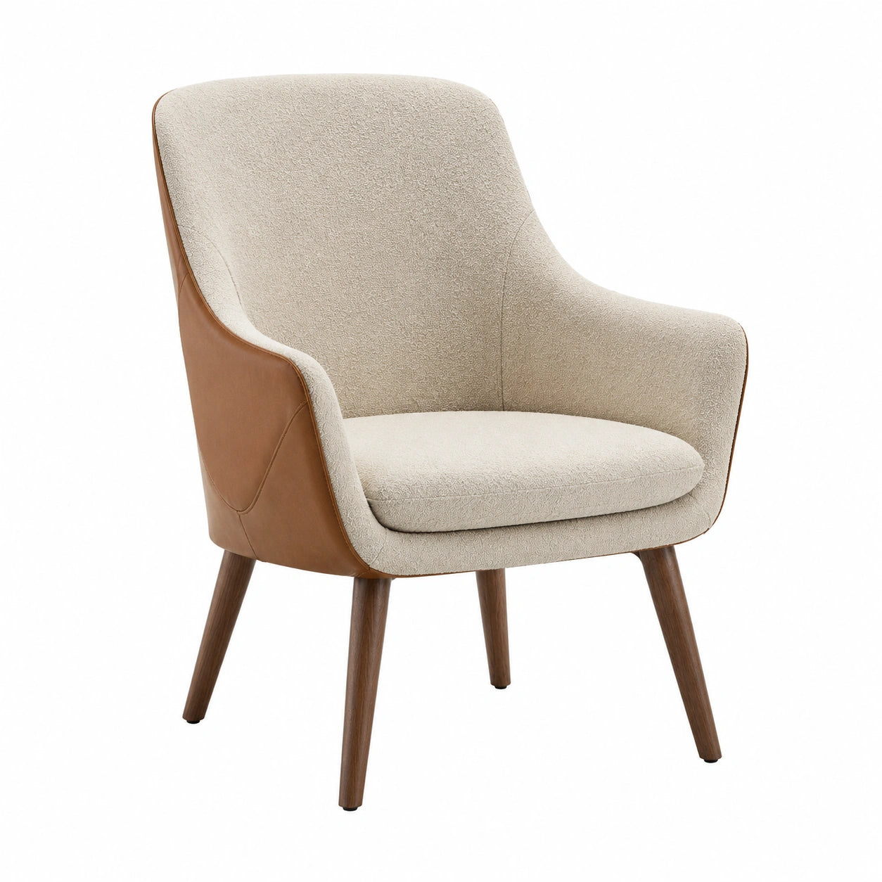 Sillón de piel beige con patas de madera