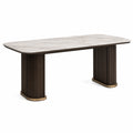 Mesa de comedor de mármol y madera 200x90x75 cm marrón y blanco