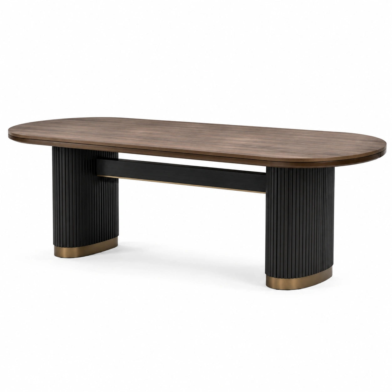 Mesa de comedor ovalada de madera y metal