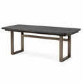 Mesa de comedor rectangular de cerámica gris oscuro y base de acero