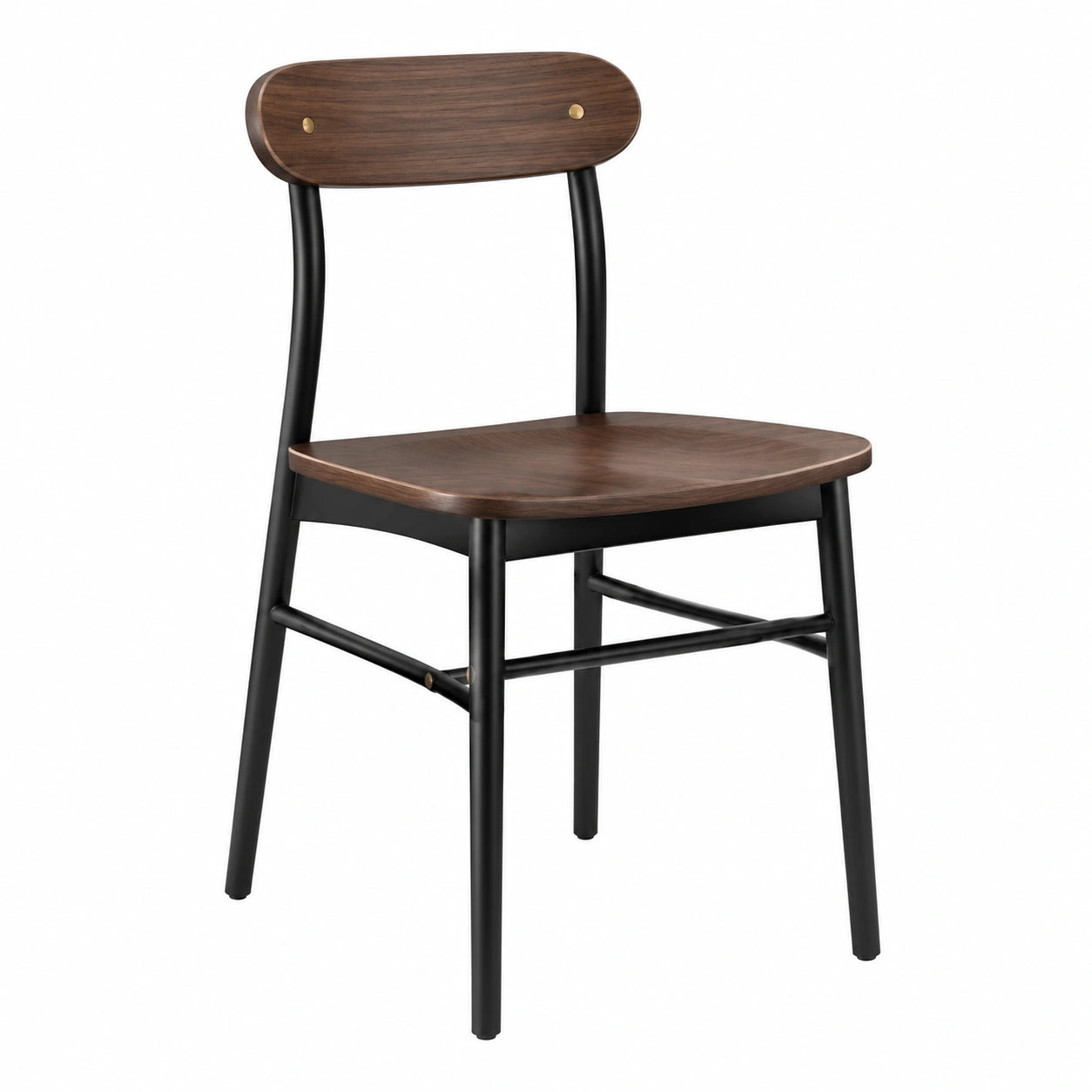 Silla de madera y metal con respaldo curvo, 45x50x80 cm