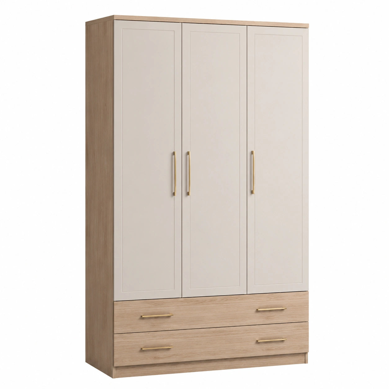 Armario de 4 puertas y 2 cajones de MDF y madera Beige
