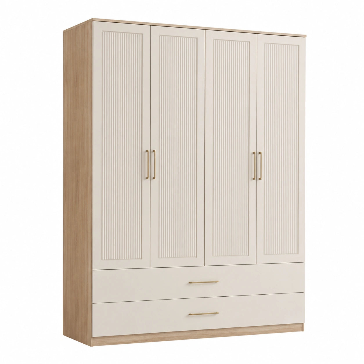 Armario de Tablero de Partículas con Puertas Batientes y Cajones Blanco/Roble Claro