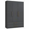 Armario de Madera con 3 Puertas y 2 Cajones Azul y Gris Oscuro