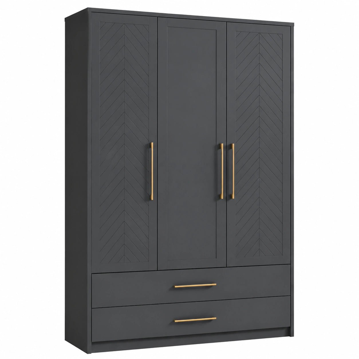 Armario de Madera con 3 Puertas y 2 Cajones Azul y Gris Oscuro
