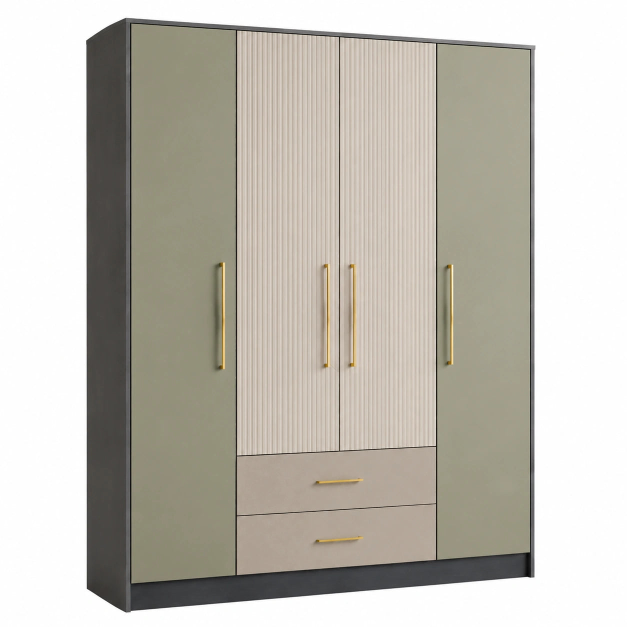 Armario de MDF con 3 puertas y 2 cajones azul y negro 200cm