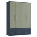 Armario de Tres Puertas de MDF Verde con Cajones de Madera