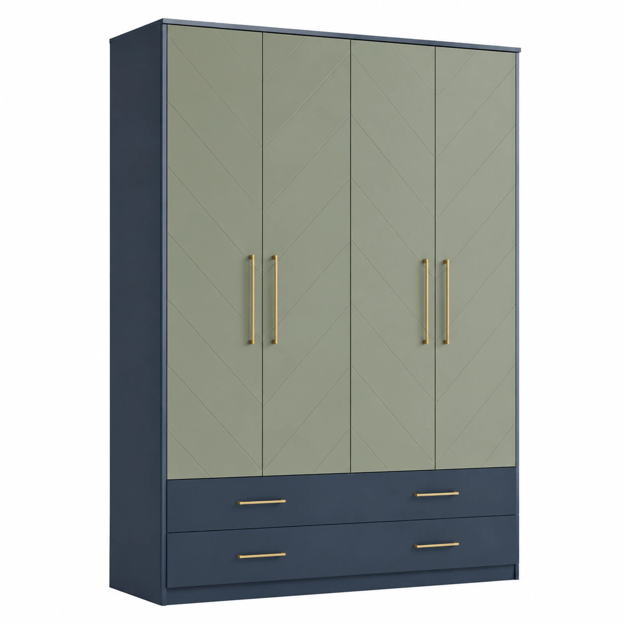 Armario de Tres Puertas de MDF Verde con Cajones de Madera