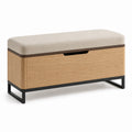 Banco de Almacenamiento de Madera Tapizado en Gris y Crema