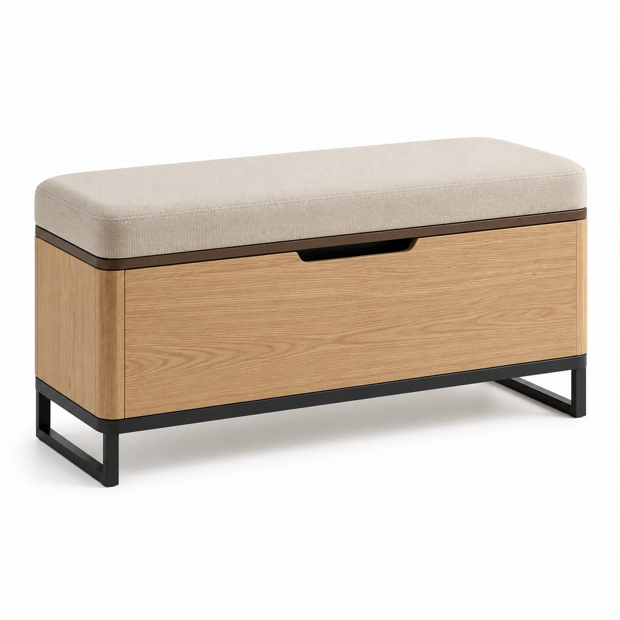 Banco de Almacenamiento de Madera Tapizado en Gris y Crema