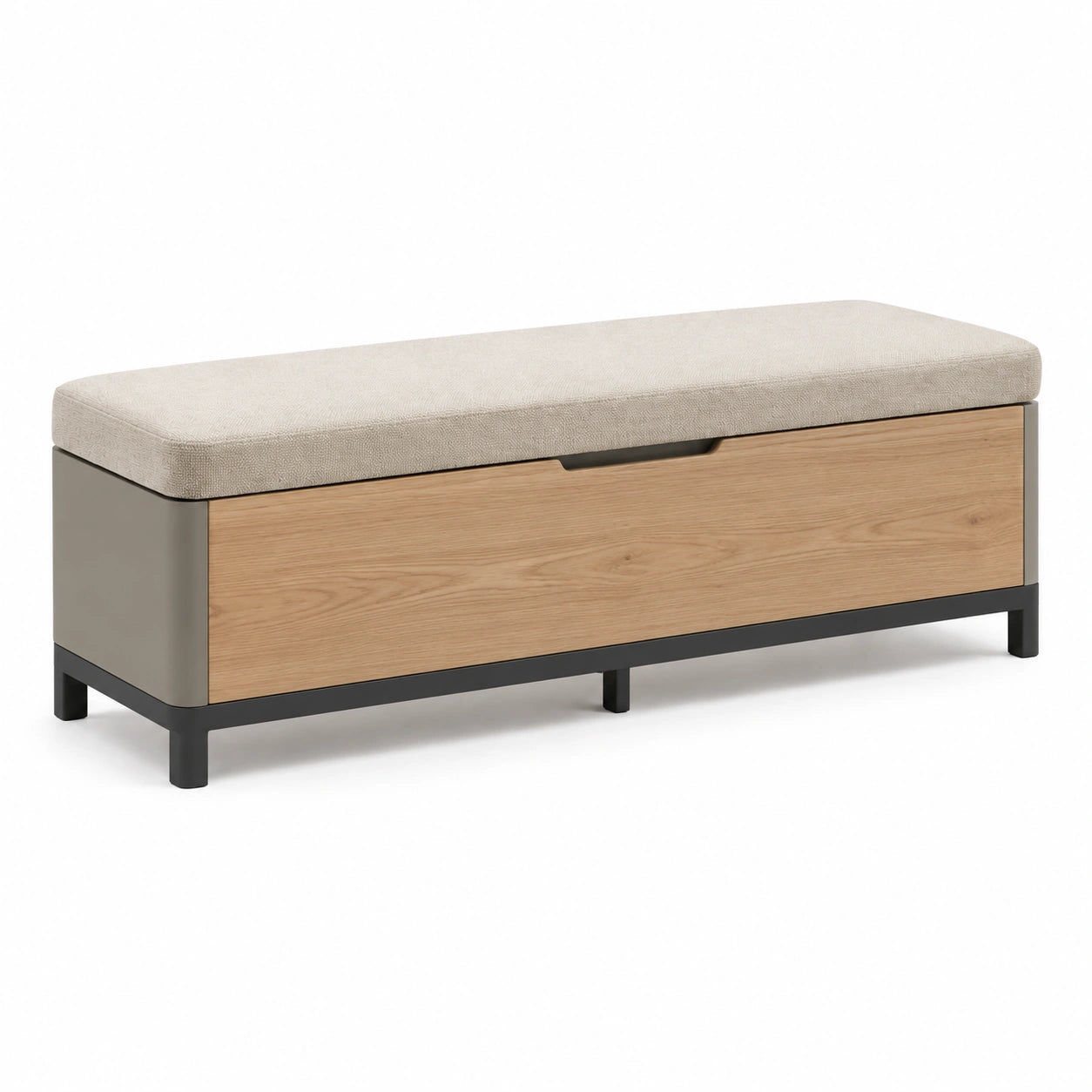 Banco de Almacenamiento de Madera y Metal con Tapizado Beige