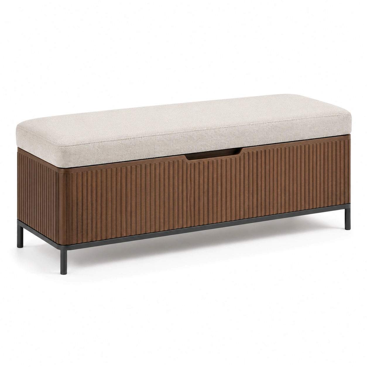 Banco de almacenamiento tapizado en lino y algodón con patas de madera 100x40x45 cm