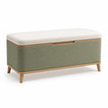 Banco de madera con cojín de tela beige 120x40x45 cm