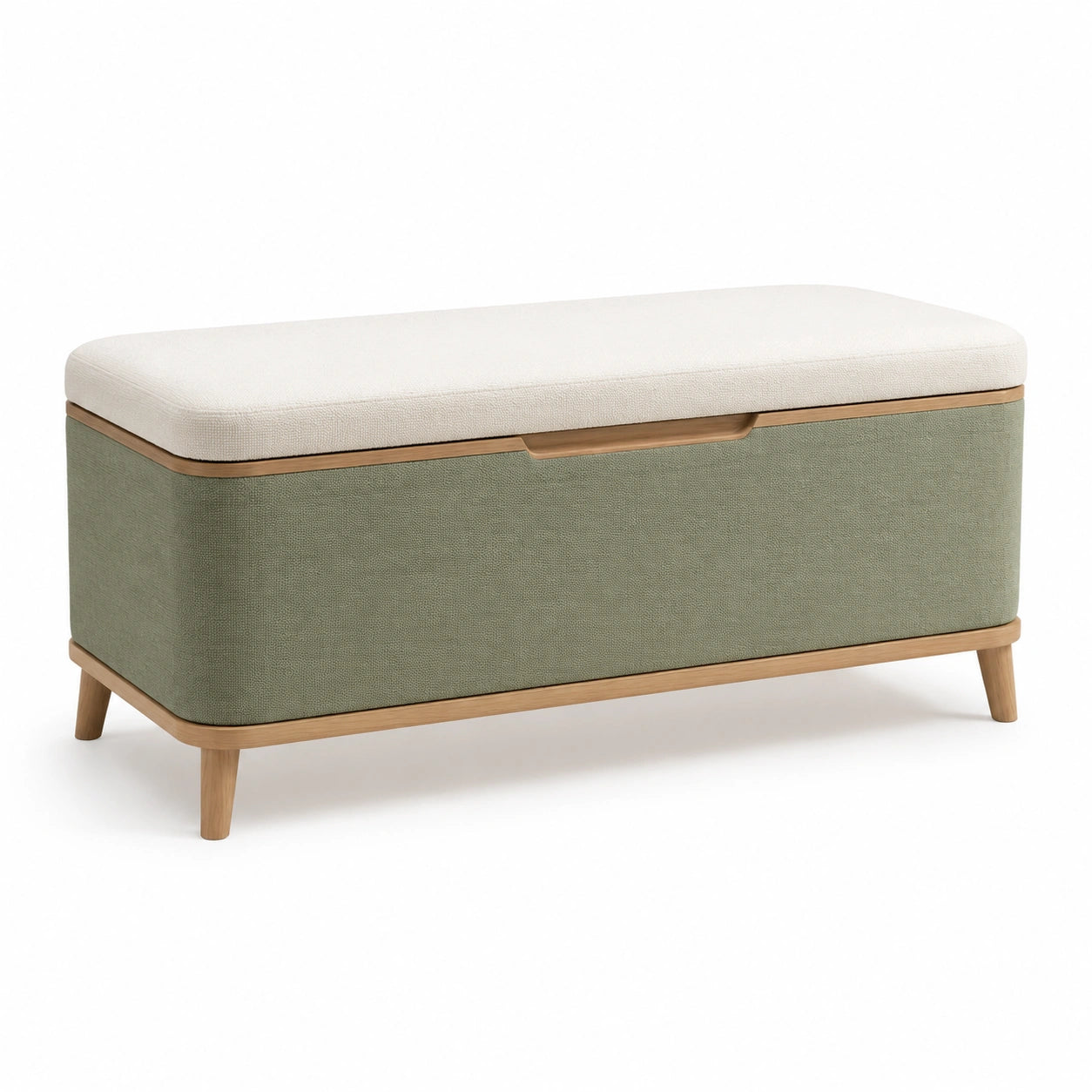 Banco de madera con cojín de tela beige 120x40x45 cm
