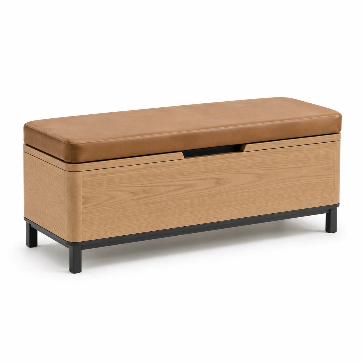 Banco de Almacenamiento de Madera con Asiento de Cuero Sintético Marrón